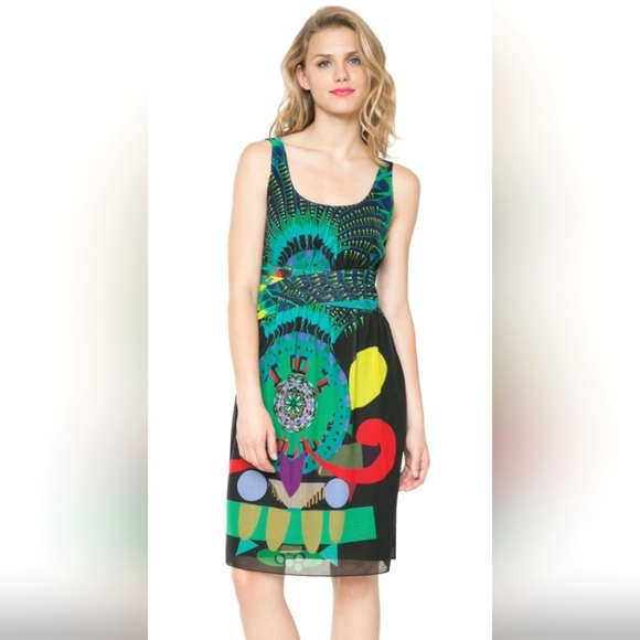 Desigual Dresses & Skirts - NWOT Desigual Sleeveless Tank Dress Multicolour Tropical Yellow Blue Red Large